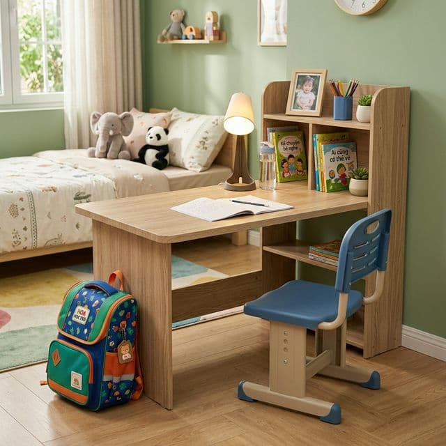 Bàn Học Sinh Đơn Kèm Giá Sách góc 2