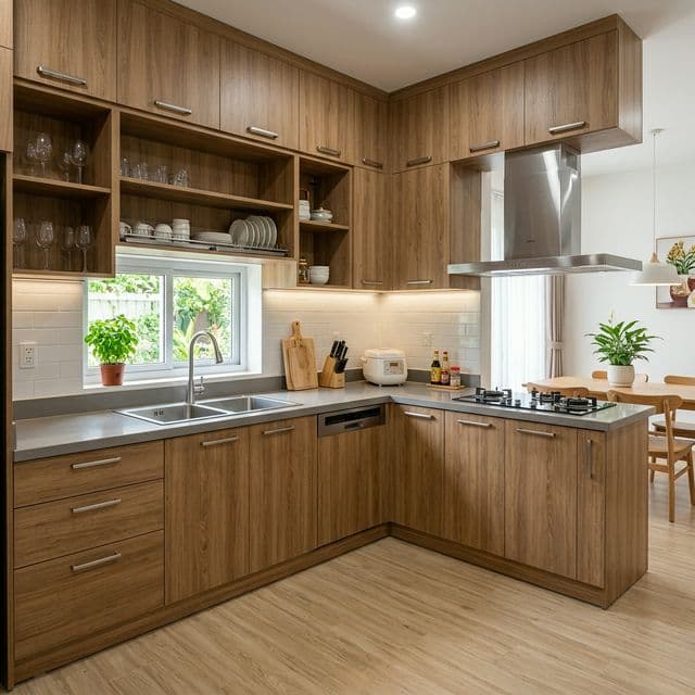 Tủ Bếp Chữ L Hiện Đại góc 1